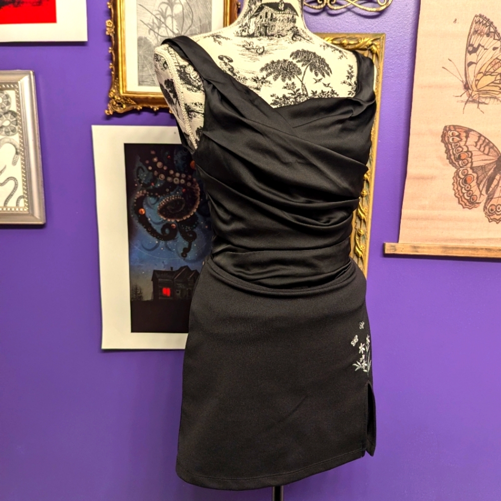 Black Satin Gothic Gathered Top